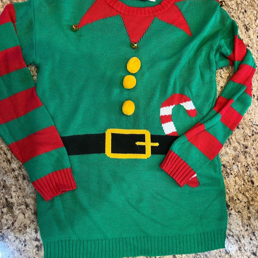 Festive Elf Crewneck Sweater - Green and Red